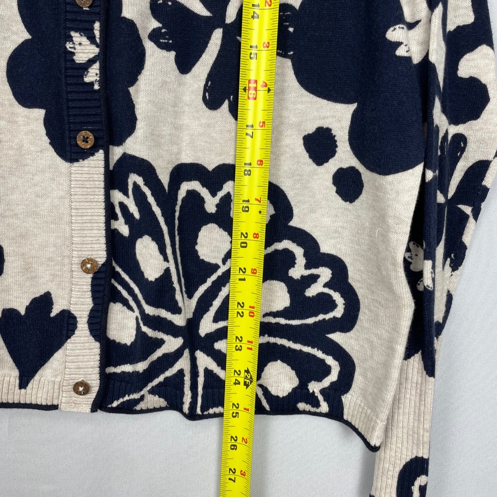 White Stuff Floral Organic Cotton Cardigan Navy Blue Cream US 10 UK 14 - Picture 10 of 10